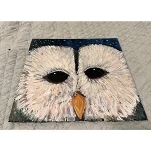 Barn owl face hand crafted painting on canvas board 8 x 8 frameable Wall Decor